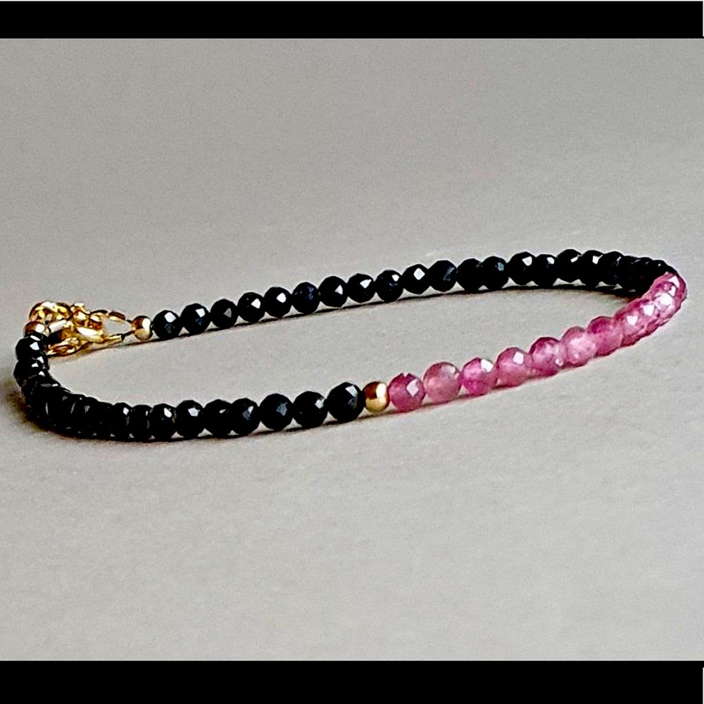 Black and Pink Tourmaline Bracelet Gemstone Beaded handmade jewelry